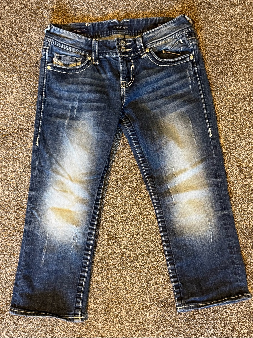 Vigoss Women's Dark Blue Distressed Cropped Jeans